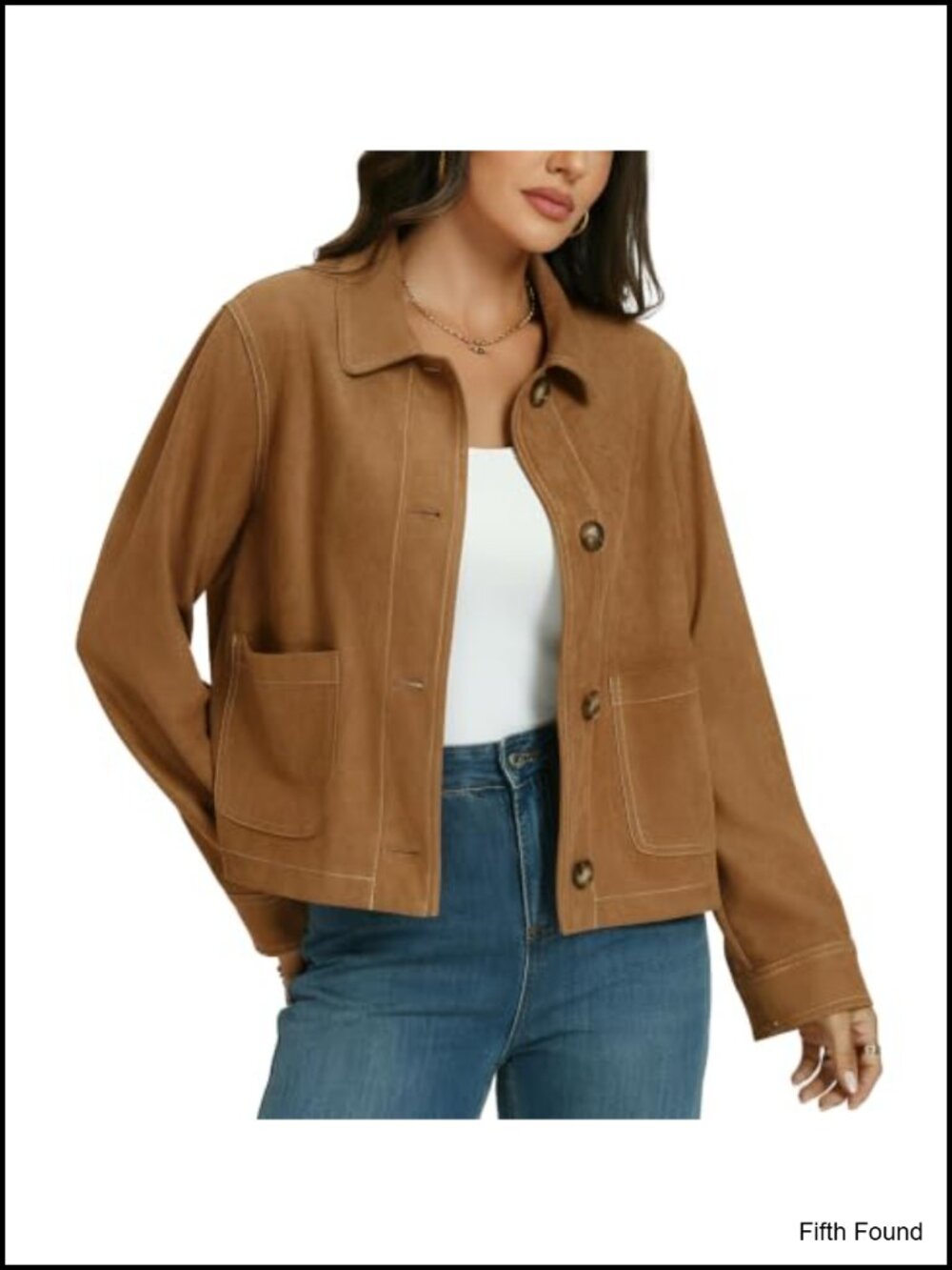 Faux Suede Cropped Jacket Button Down Collar Womens Fall Coat